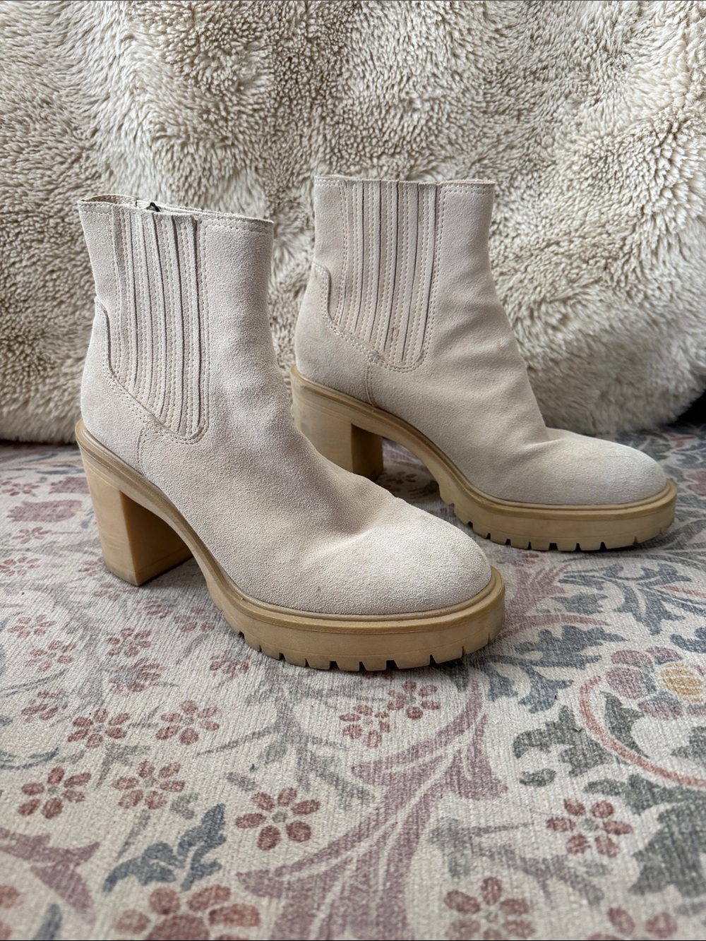 Dolce Vita Light Beige Suede Platform Ankle Boots